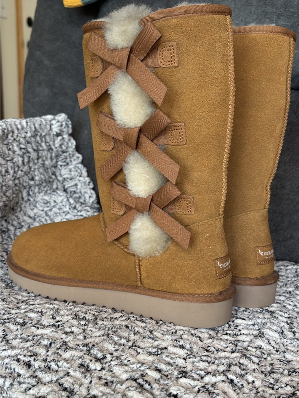 Koolaburra Chestnut Suede Shearling-Trim Lace-Up Women's Boots